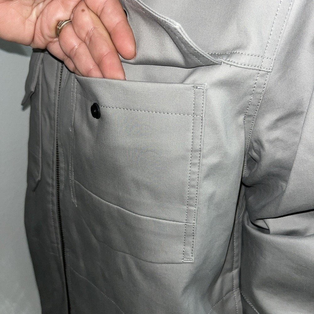 Oakley Mens Gray Moto Biker Chore Jacket Zip Front Logo Snap Cuffs Sz Large - Picture 5 of 16